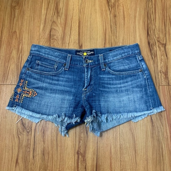 Lucky Brand Aztec Cut Off Riley Jean Denim Shorts - Picture 3 of 12
